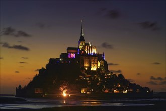 France, Normandy, Monastery Mont. St. Michel by night, Normandy, France, Europe