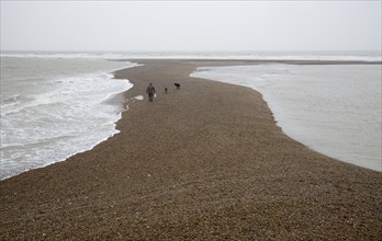 Temporary shingle spit perpendicular to coast formed by strong southerly winds, Shingle Street,