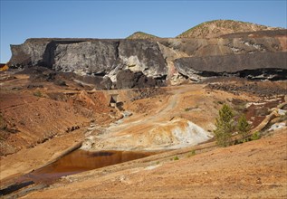 Lunar like despoiled landscape opencast mineral extraction Minas de Riotinto mining area, Huelva