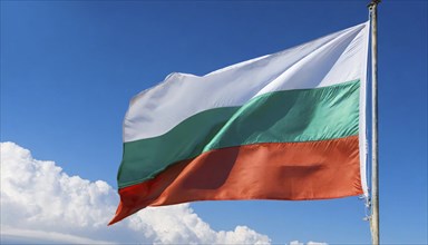 Flags, the national flag of Bulgaria flutters in the wind