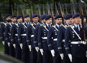 Air force soldiers of the guard battalion, photographed during the final roll call of the