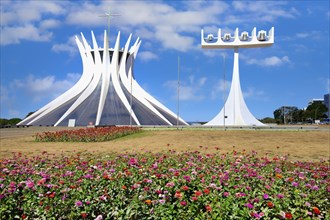 Roman Cathedral of Brasilia or Metropolitan Cathedral and Bell Tower, designed by Oscar Niemeyer,