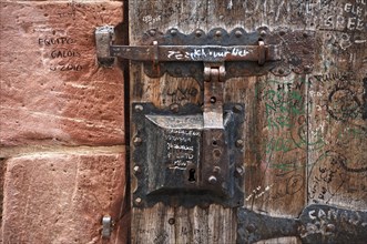 Old door lock at Heidelberg Castle, Heidelberg, Baden-Württemberg, Germany, Europe