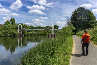 The Ruhr near Essen-Horst, Holtey floating bridge, North Rhine-Westphalia, Germany, Europe