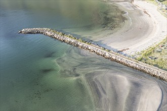 Aerial view beach Ersfjordstranden, fjord Ersfjord, northern Norway, Norway, Europe