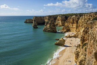 Beach and coloured rocks, Praia da Marinha, Carvoeiro, Algarve, Portugal, Europe