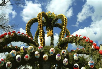 Easter custom, Easter fountain in Franconian Switzerland, detail, here in Heiligenstadt, district