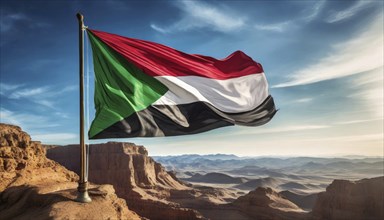 Flags, the national flag of Sudan flutters in the wind