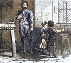 Artist's impression of the chance discovery of the principle of the telescope by children playing