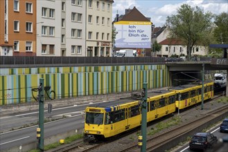 Motorway A40, Ruhrschnellweg, in the through road in Essen, noise barrier, religious advertising of