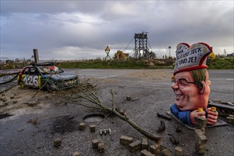 Carnival figure of Armin Laschet, start of the eviction of the hamlet Lützerath at the lignite mine