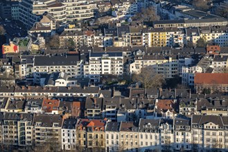 View over the city centre of Düsseldorf, residential area in the Friedrichstadt district, North