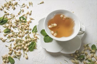 Jasmine Tea, drink, Jasmine flowers, dry, herbal, tea, top view, no people