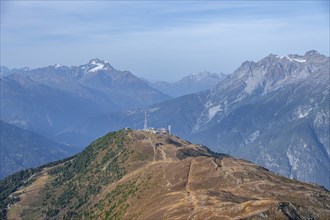 Venet mountain station and summit, Venet mountain railway, behindHoher Riffler, Ötztal Alps, Tyrol,