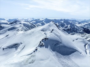 Cevedale summit, Alpine panorama, Aerial view, Snow-covered mountain landscape, Ortler group,