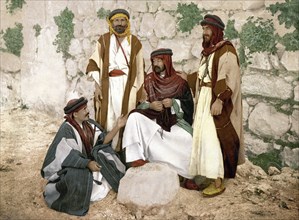 Bedouins, Group of several men, Lebanon, Historical, digitally restored reproduction from a 19th