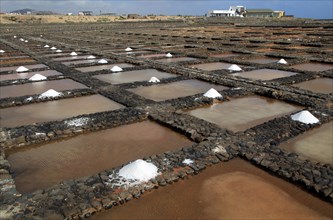 Evaporation of sea water in salt pans, Museo de la Sal, Salt museum, Las Salinas del Carmen,