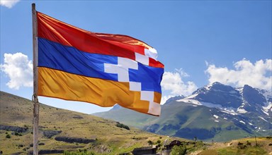 The flag of Nagorno-Karabakh flutters in the wind