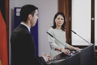 (R-L) Annalena BÃ¤rbock (Alliance 90/The Greens), Federal Foreign Minister, and Mihai Popsoi,