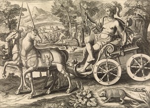 America from the four continents. Date, 16th century, by Julius Goltzius, Historical, digitally