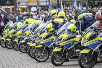 Police motorbikes, at an event, waiting to be deployed, Essen, North Rhine-Westphalia, Germany,