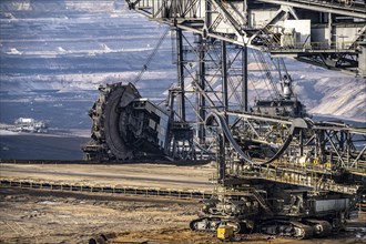 Lignite opencast mine Garzweiler, bucket wheel excavator mining overburden, coal, near Jüchen,