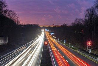 Motorway A40, Ruhrschnellweg, near Bochum, dense evening traffic, in front of the motorway junction