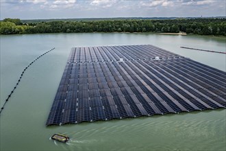 Germany's largest floating solar power plant on the Silbersee III, a quarry pond no longer used for