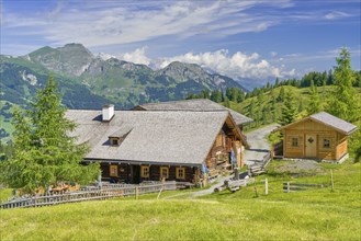 Bichlalm in Grossarl, blue sky, Hohe Tauern, alpine hut, mountain, Pongau, Salzburg, Austria,