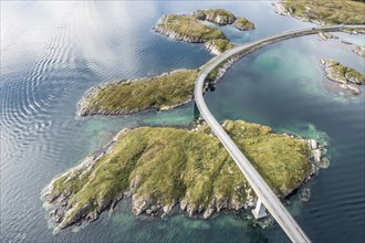 Aerial view of bridge connecting islands at the norwegian coast, Norway, Europe