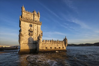 Belem Tower or Tower of St Vincent, famous tourist landmark of Lisboa and tourism attraction, on