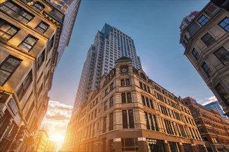 Boston, MA, USA-20 July, 2019: Scenic Boston downtown financial district and city skyline