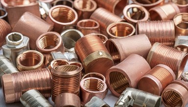 Material, metal, copper, a large quantity of copper fittings and pipe sections