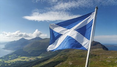 The flag of Scotland flutters in the wind