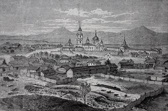 Kyakhta, a town in the Republic of Buryatia, Russia, in 1880, Historical, digital reproduction of