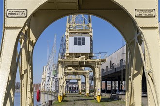 Harbour cranes on the Scheldekai, the world's largest collection of historic cranes, are part of