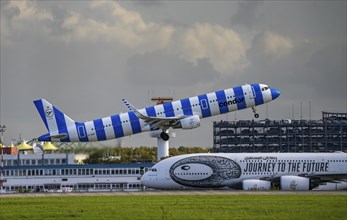 Condor, Airbus A321-211, D-AIAF, on take-off at Düsseldorf International Airport, Emirates Airbus