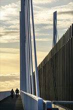 Cycle and footpath of the A40 Neuenkamp bridge, piers and stay cables of the new motorway bridge