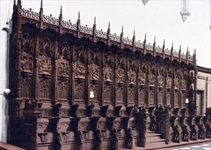 Louvain. The church of St Gertrude. Les Stalles a Droite, Belgium, Historical, digitally restored