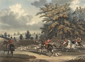 Foxhunt in England, 1840, Historical, digitally restored reproduction from a 19th century original,