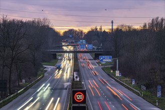 Motorway A40, Ruhrschnellweg, near Bochum, dense evening traffic, in front of the motorway junction