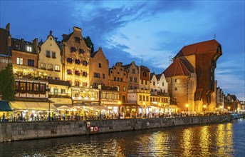 Motlawa River by night, Gdansk, Gdansk, Poland, Europe