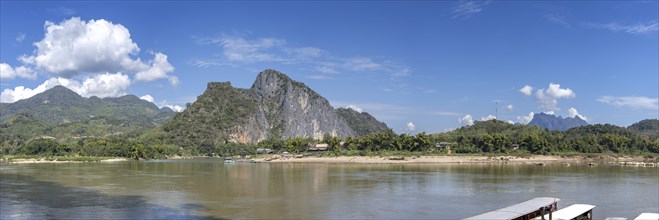 Panorama over the Mekong at the Pak Ou Caves, Luang Prabang Province, Laos, Asia