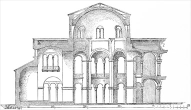 Cross-section of the church of St Vitale in Ravenna, Basilica di San Vitale, Italy, historical