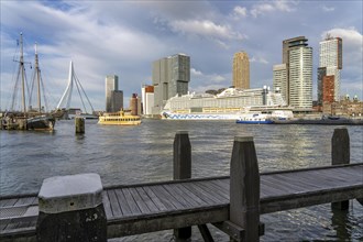 Rotterdam, skyline at the Nieuwe Maas, Erasmus Bridge, skyscrapers at the Kop van Zuid district,