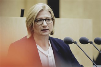 Anke Rehlinger, SPD, Minister-President of the Saarland, recorded during a meeting of the Bundesrat