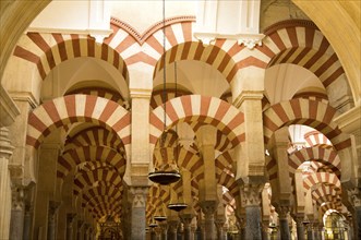 Moorish arches in the former mosque now cathedral, Cordoba, Spain, Europe