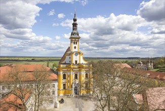 Neuzelle, 16.04.14 JE, Aerial view of Neuzelle Monastery. The Cistercian monastery with the