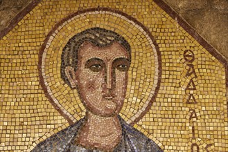 Monastery of Our Lady of Mount Filerimos, Detailed mosaic of a holy figure with a halo showing