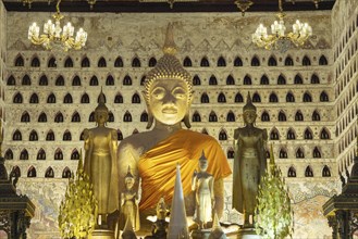 Ancient Buddha statues in the main building of Wat Si Saket, Vientiane, Vientiane province, Laos,